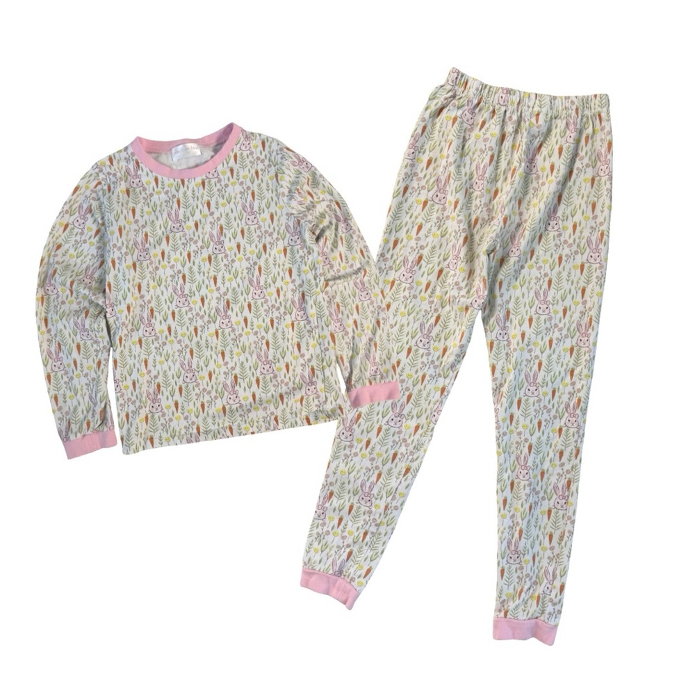 Cecil and Lou‎ Pink Easter Bunny Spring Flowers Knit Pajama 2-PIECE SET Girls 10